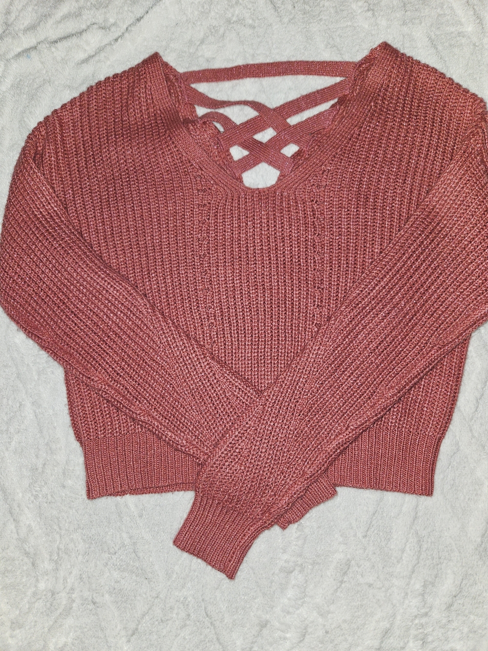 Aeropostale Women's Crisscross V-Neck Sweater - Rose